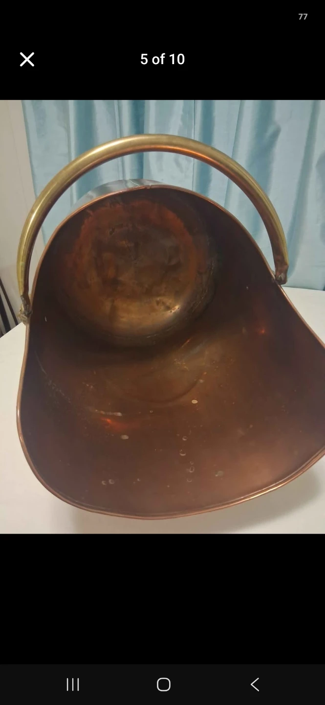 Antique Copper Coal Scuttle with Brass Accents - photo 3