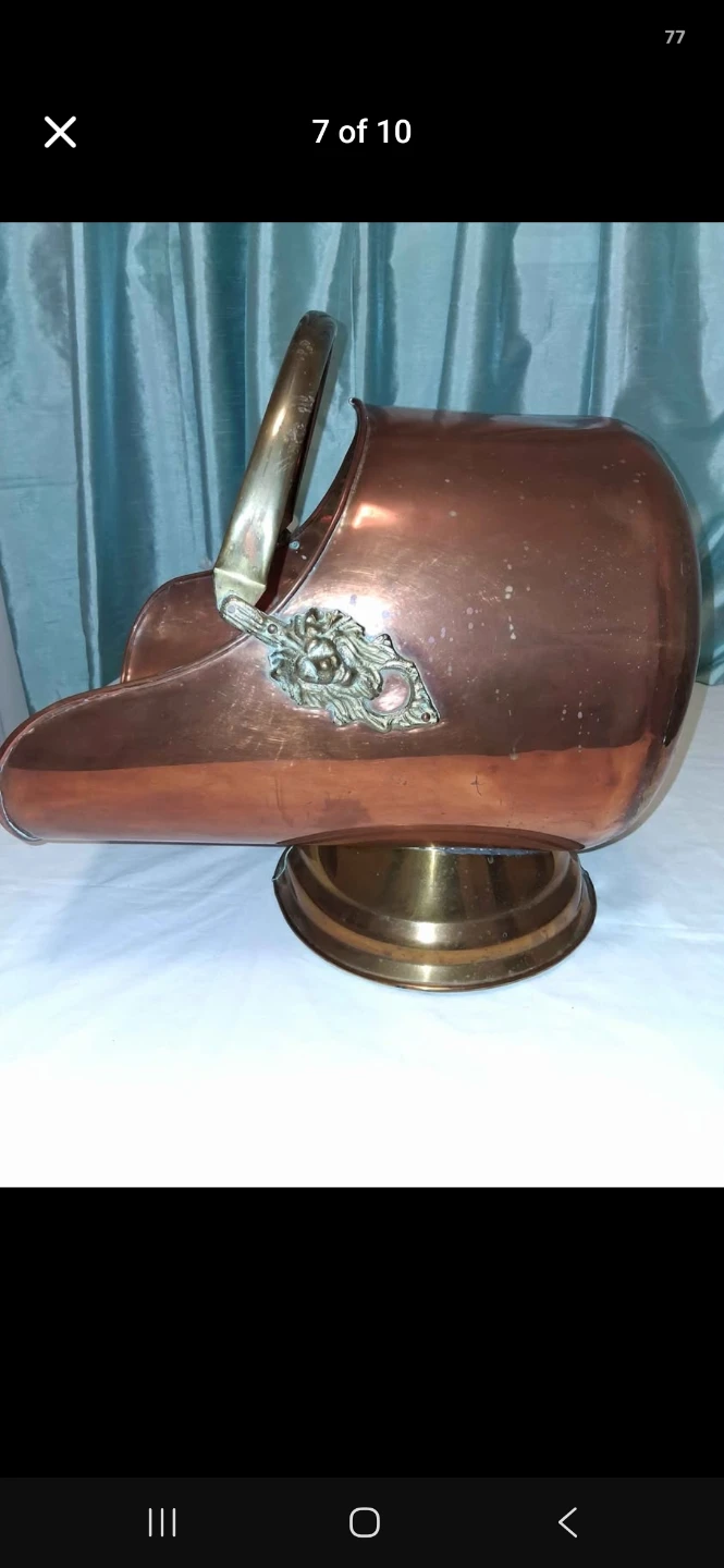 Antique Copper Coal Scuttle with Brass Accents - photo 5