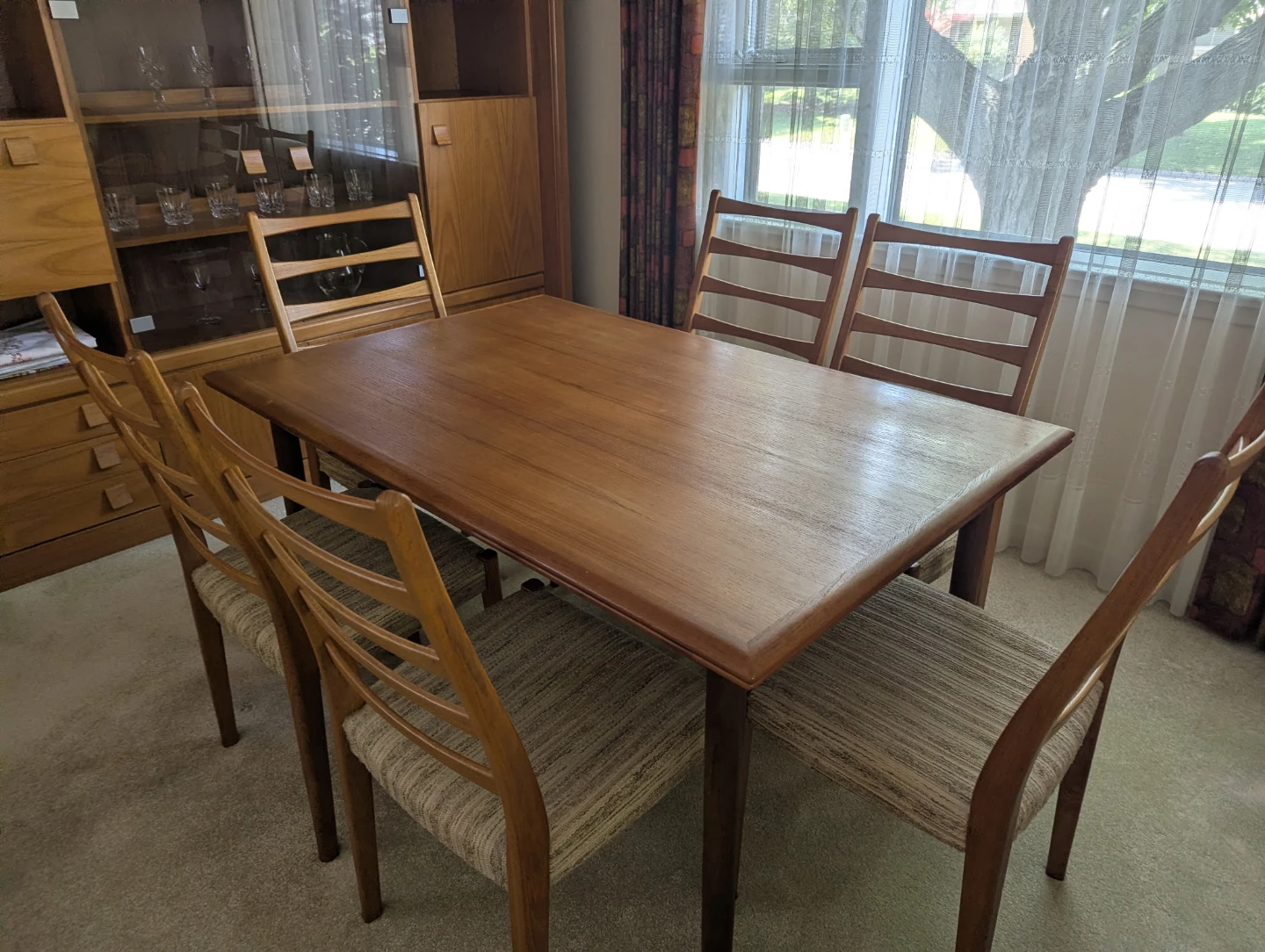 Teak Dining Table, chairs and wall unit
