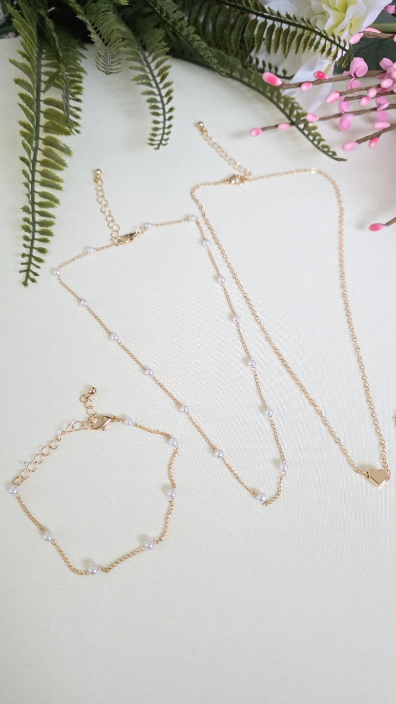 Gold Tone Heart & Pearl Necklace and Bracelet Set - photo 2