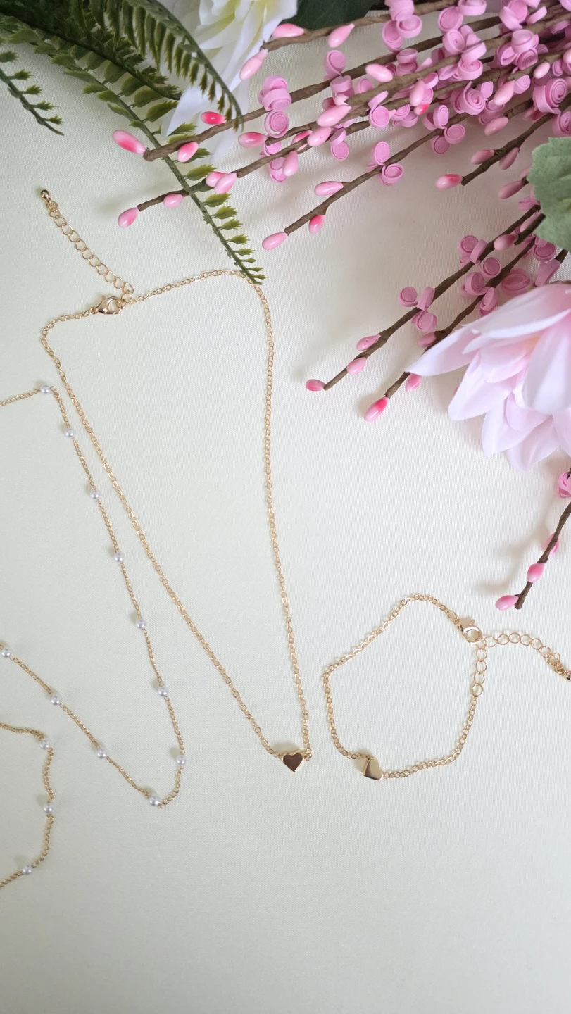Gold Tone Heart & Pearl Necklace and Bracelet Set - photo 4