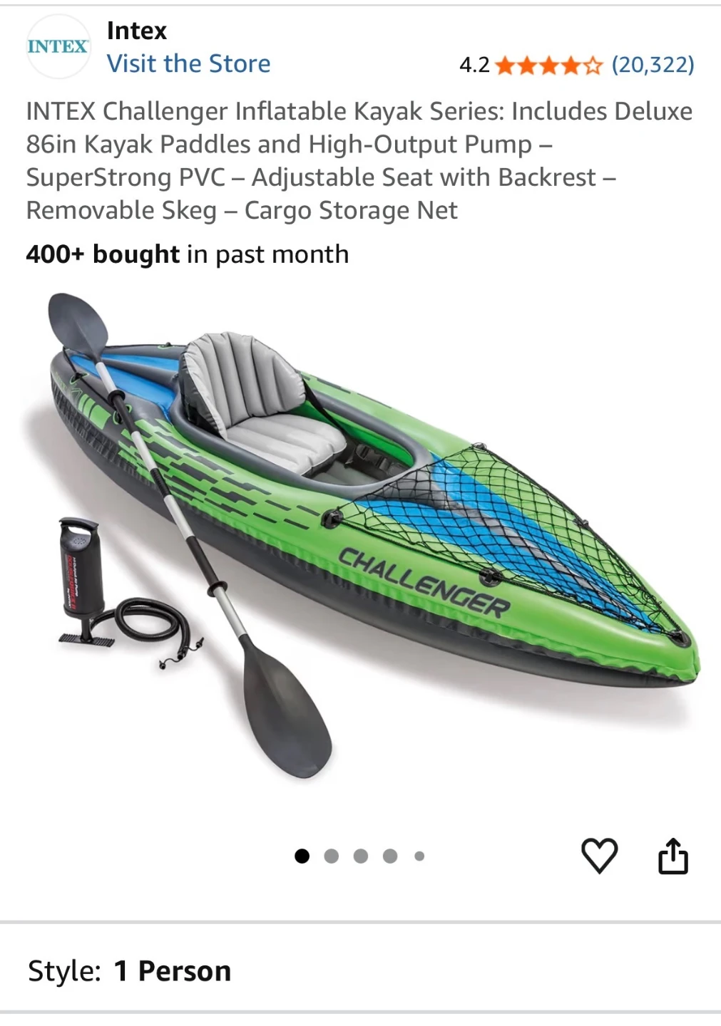 Intex Challenger K1 Kayak - 1 Person