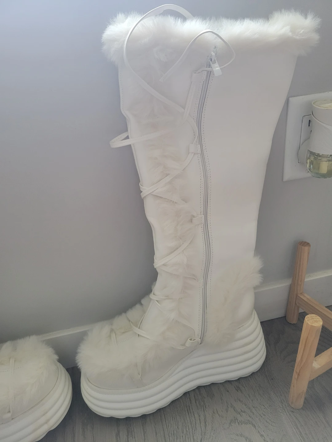White Faux Fur Platform Boots - photo 2
