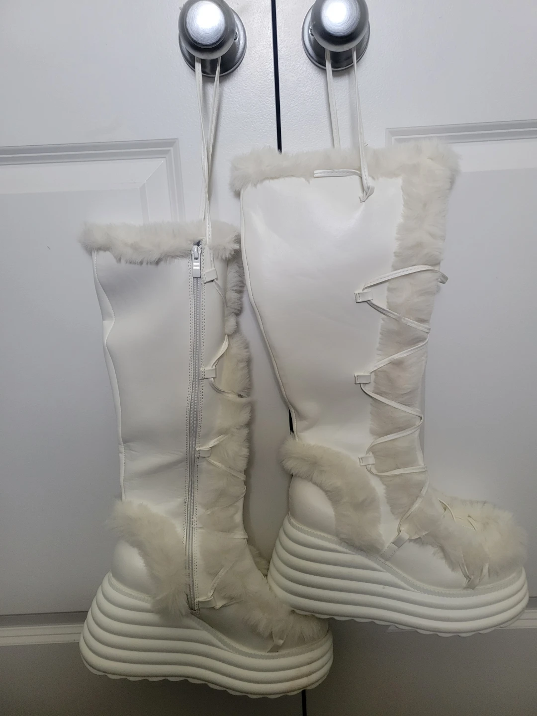 White Faux Fur Platform Boots - photo 3