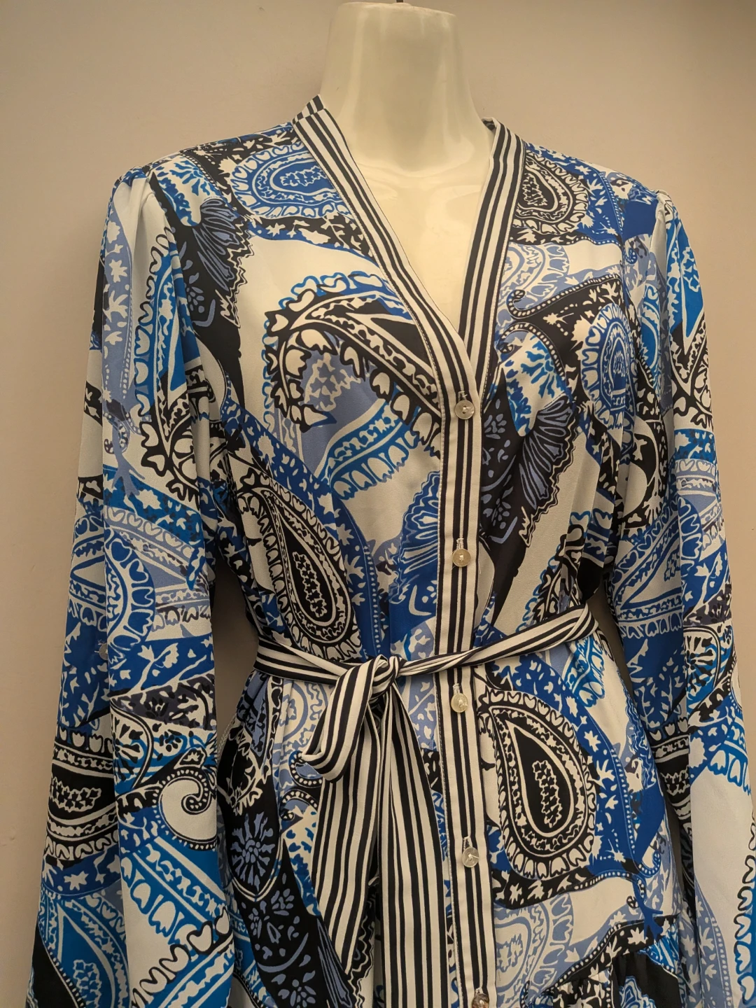 Blue Paisley Print Maxi Dress with Belt sz 12 Medium - photo 3
