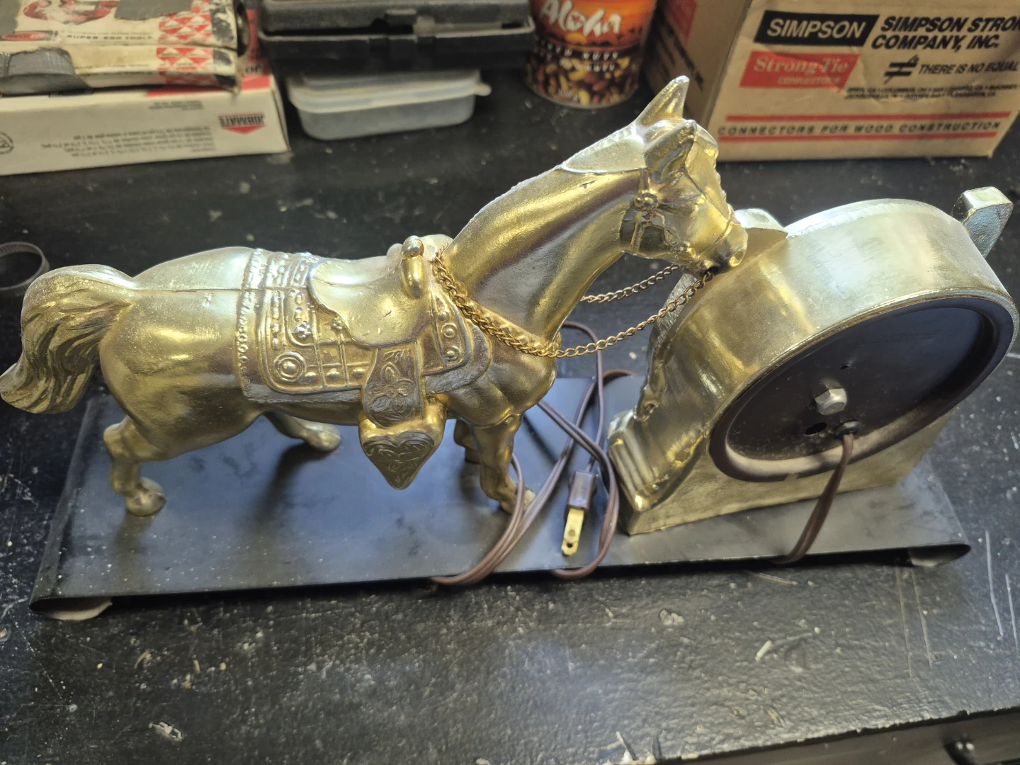 Silver Tone Horse Statue and Clock - photo 2