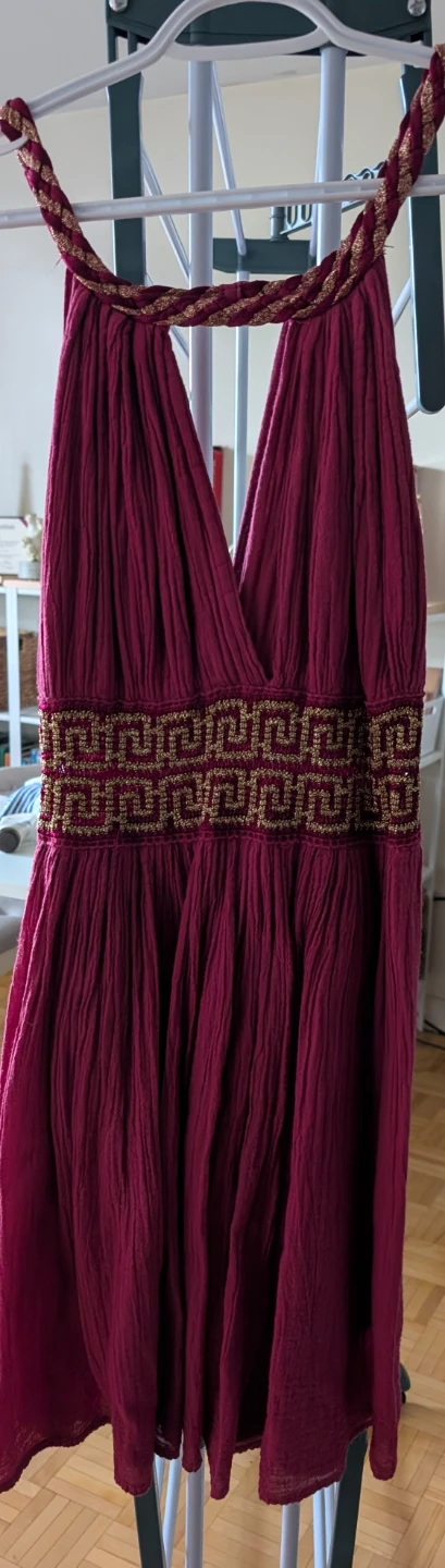 Plum Halter Dress with Gold Grecian Detail