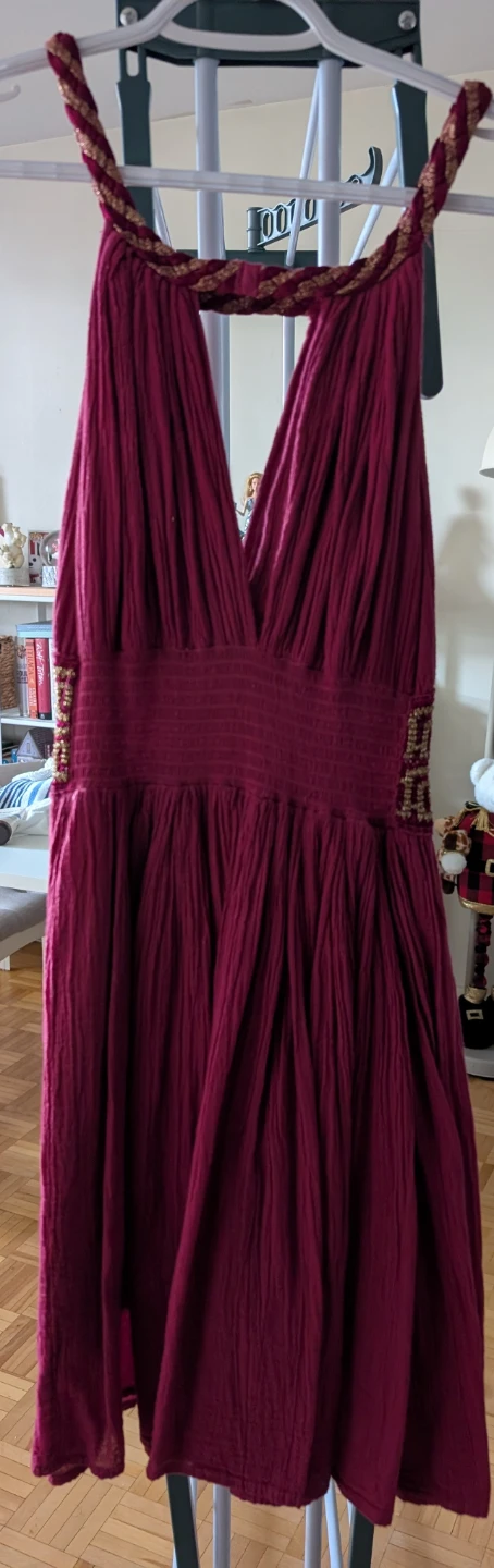 Plum Halter Dress with Gold Grecian Detail - photo 2