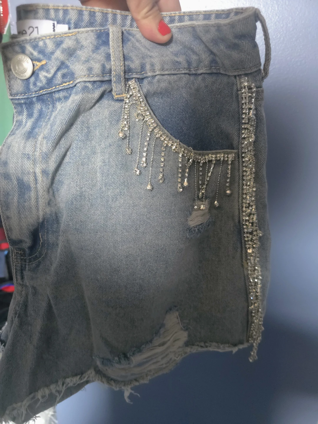 Rue21 Denim Shorts Size 14 Rhinestone Embellished