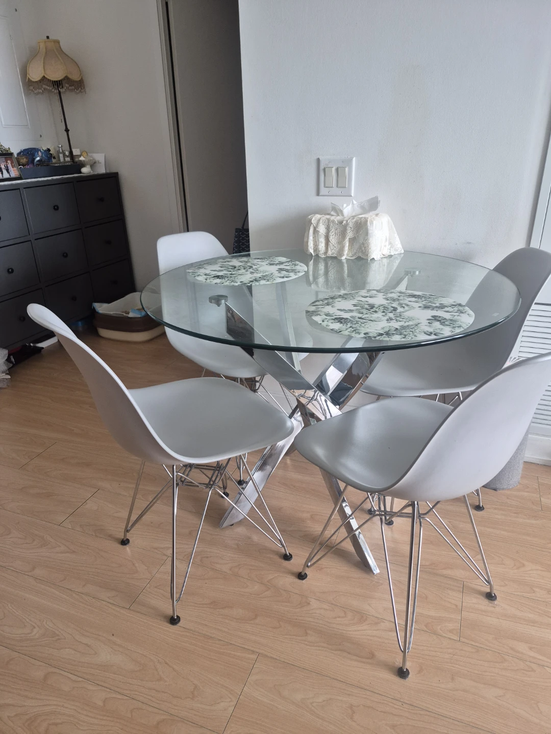 Glass Top Dining Table with 4 Chairs