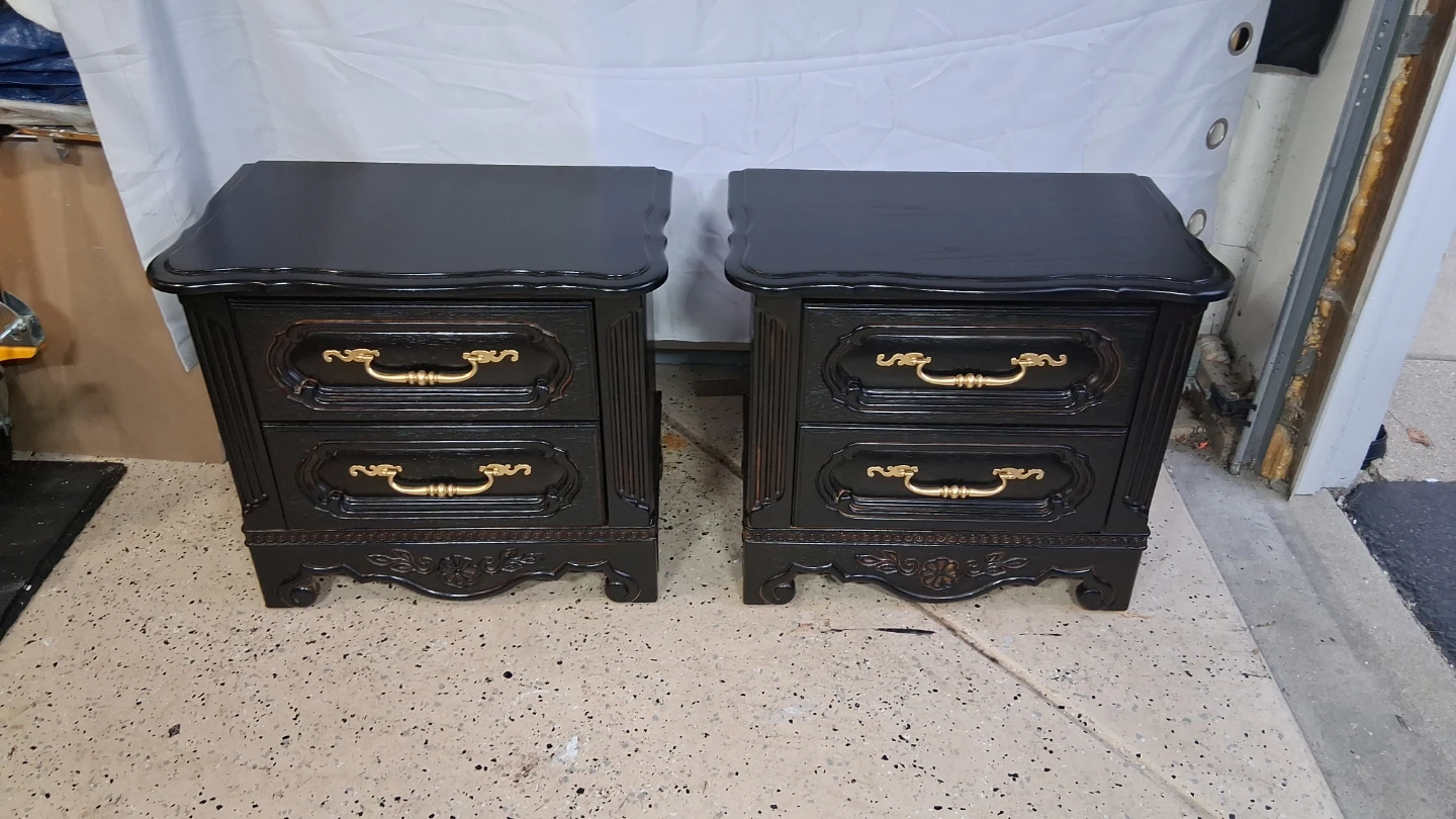 Pair of Black Nightstands with Gold Handles