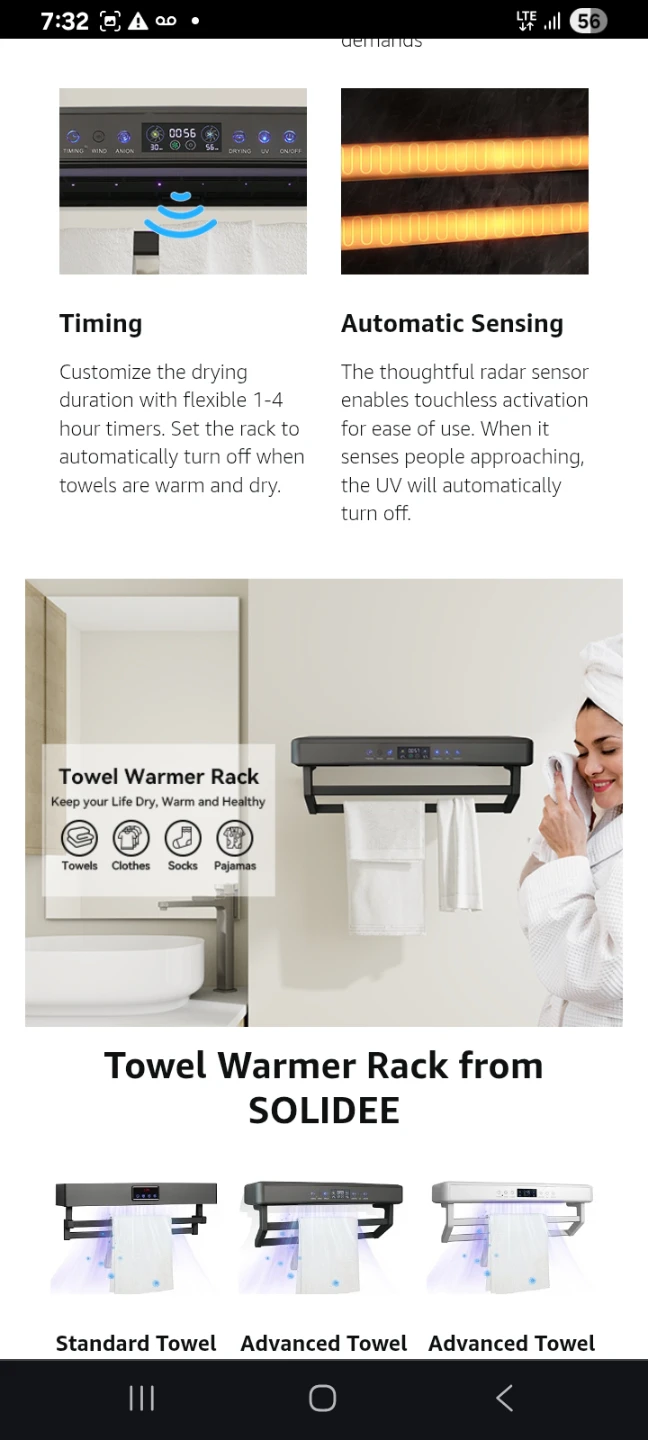 SOLIDEE Electric Heated Towel Rack with Touch Screen - Dark Grey - photo 3