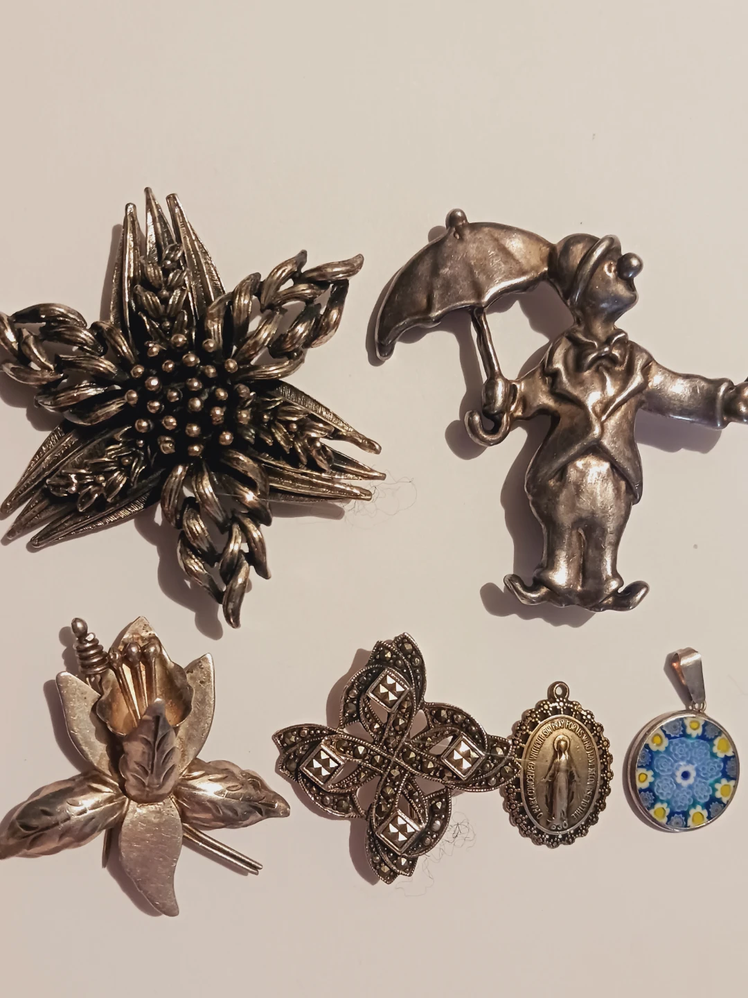 Lot of 6× Sterling Silver Brooches & Pendants
