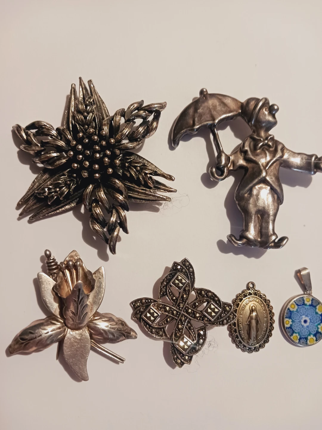 Lot of 6× Sterling Silver Brooches & Pendants - photo 2