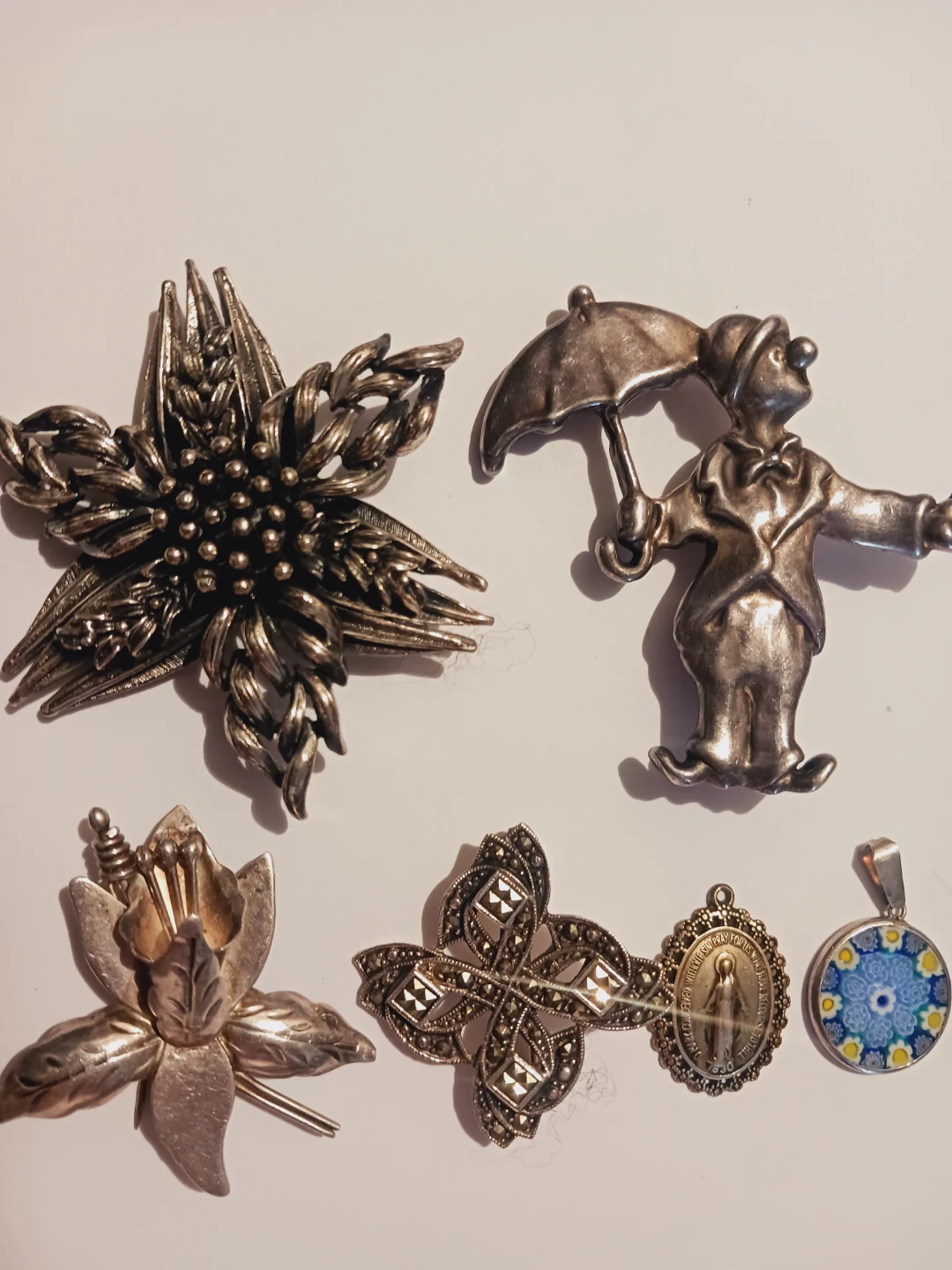Lot of 6× Sterling Silver Brooches & Pendants - photo 3