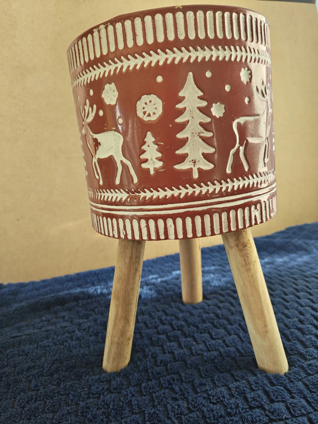 Red Planter with Deer and Trees