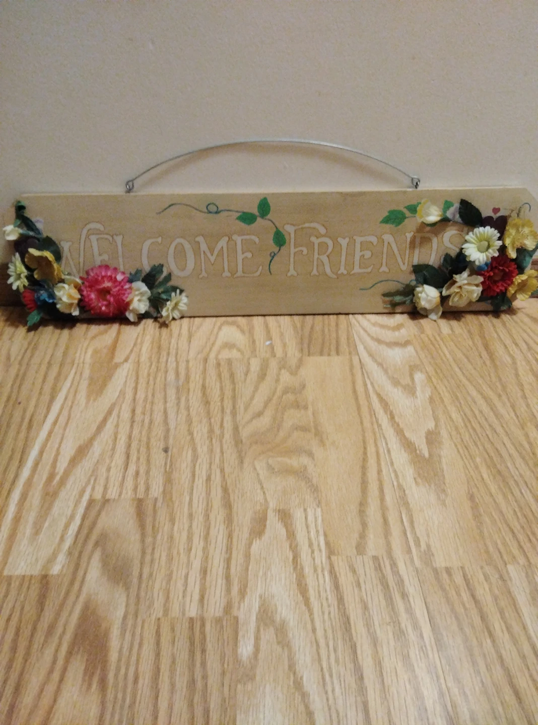 Wooden Welcome Friends Sign with Flowers