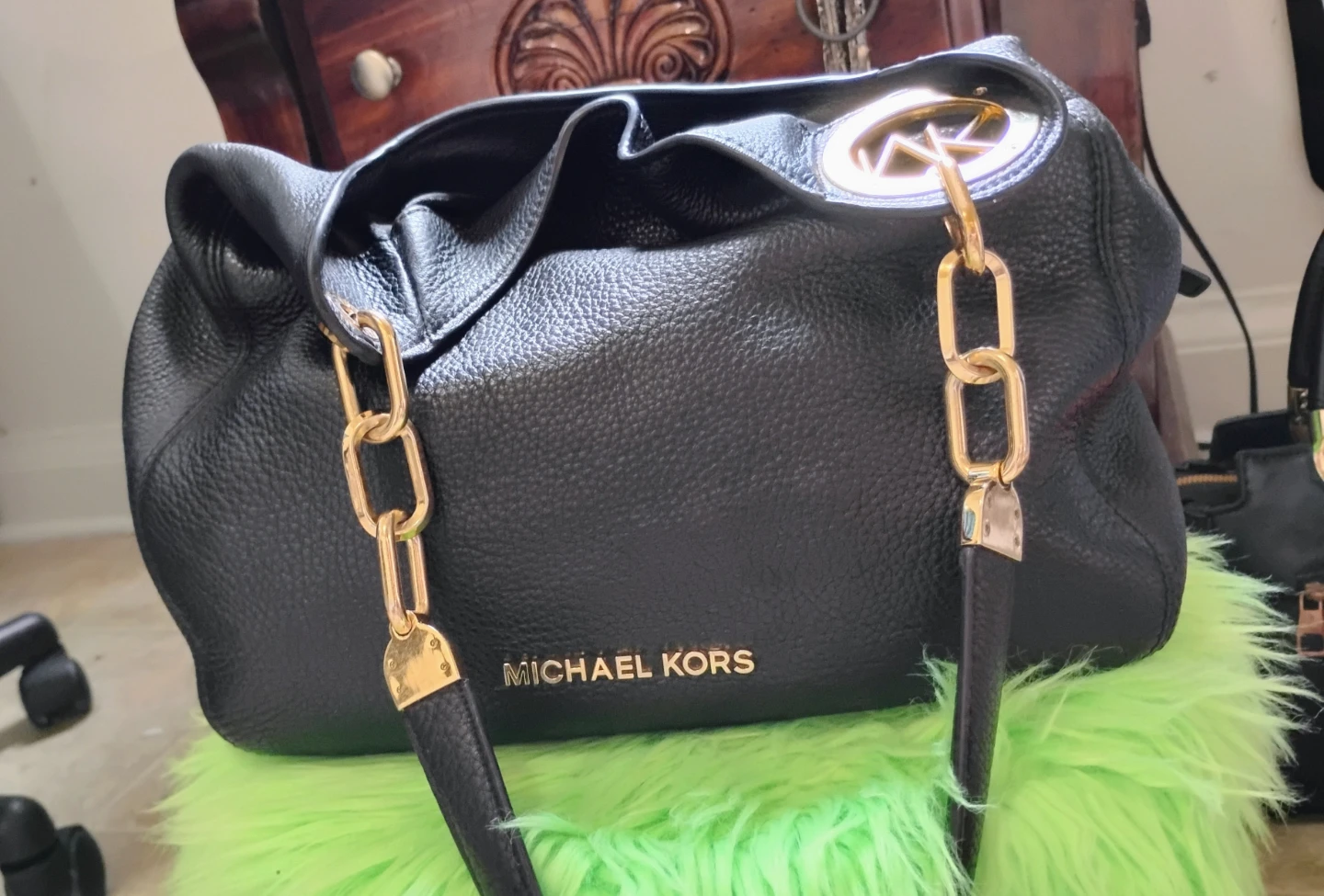 Michael Kors Authentic  Black Leather Shoulder Bag $200