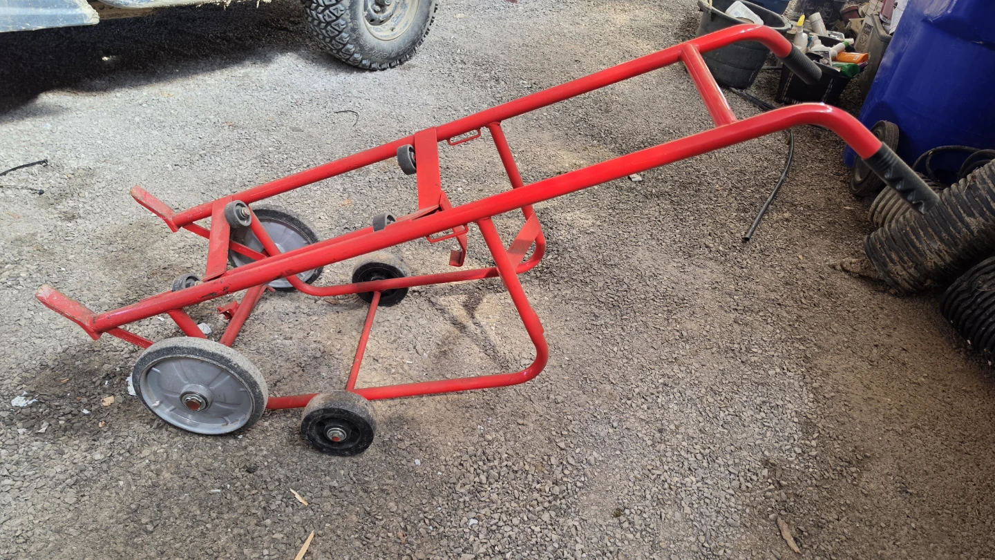 Red Metal Drum Dolly Cart