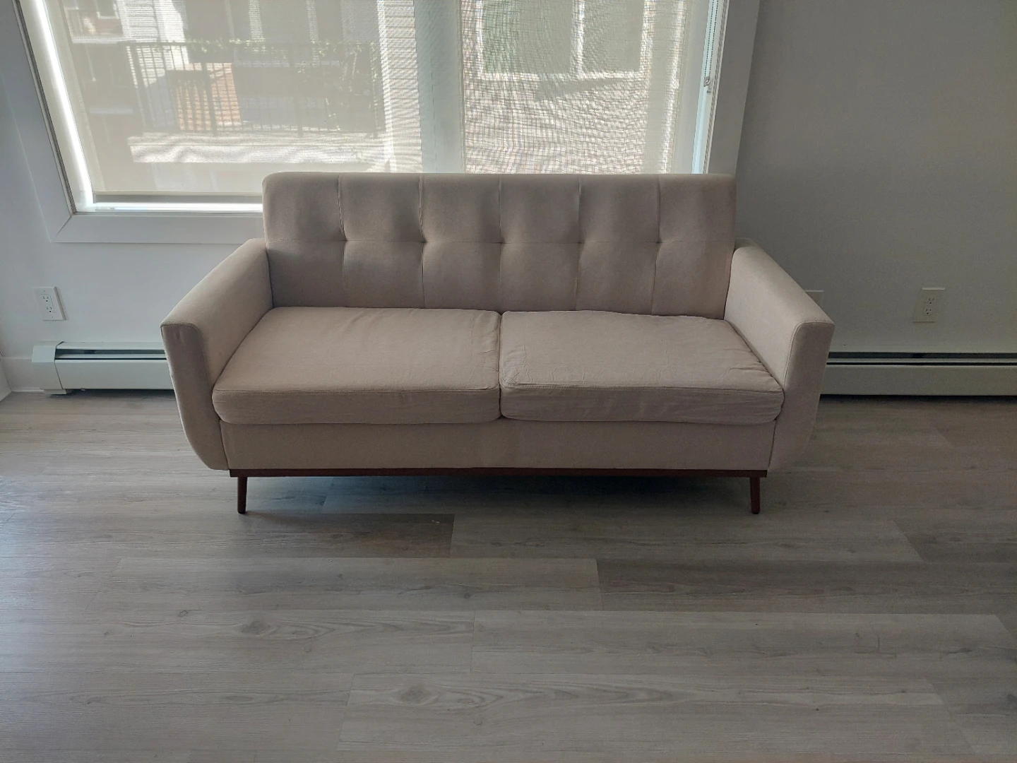 Two Mid-Century Modern Beige Loveseats - photo 3