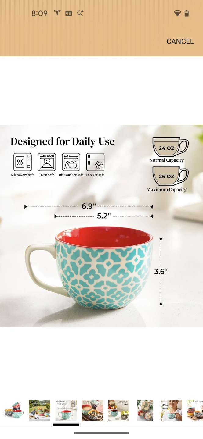 DOWAN Coffee Mugs Set of 4, 24 oz Soup Mugs with Handle - photo 3