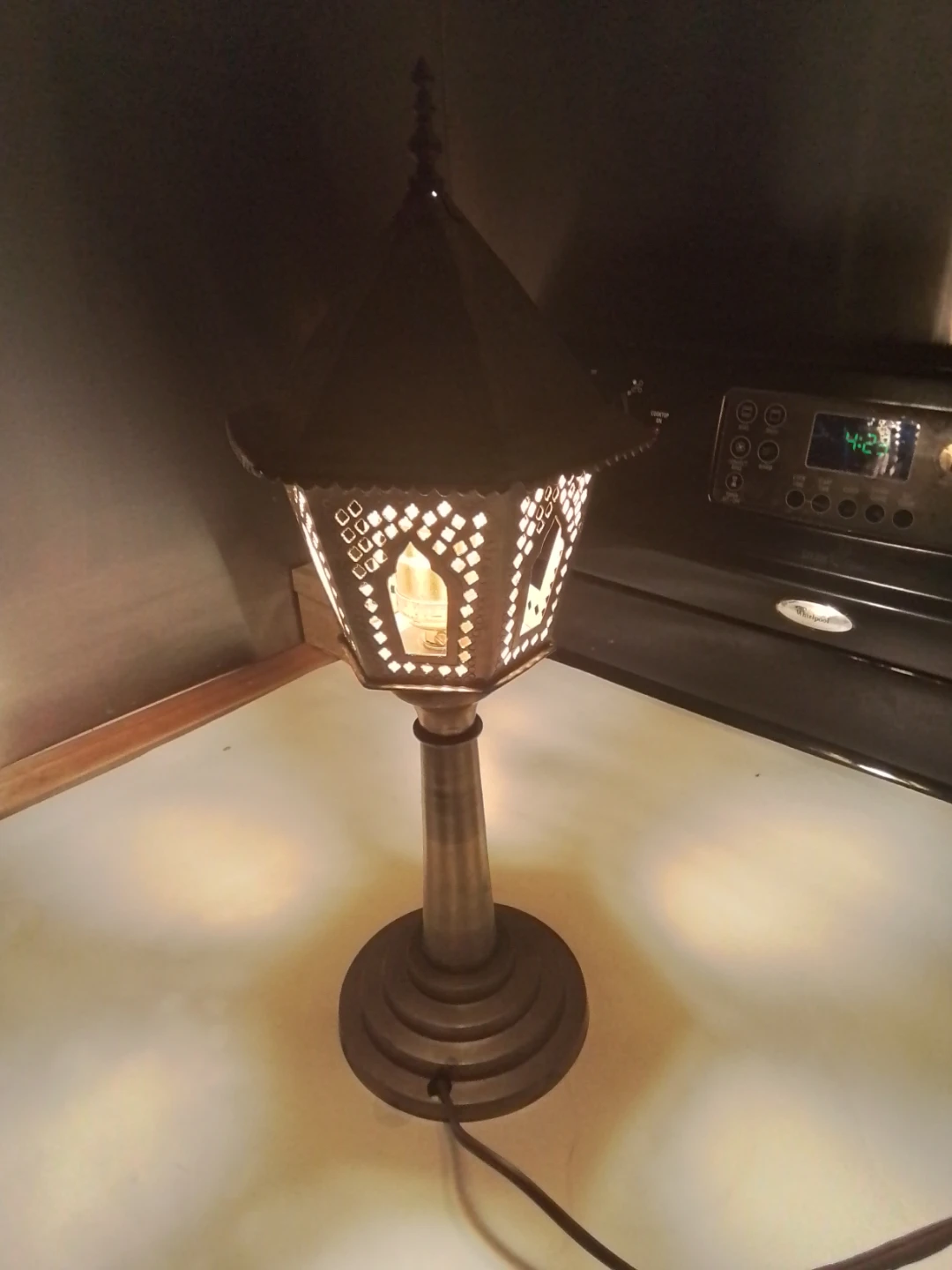 Vintage Moroccan Pierced Brass Pagoda Table Lamp