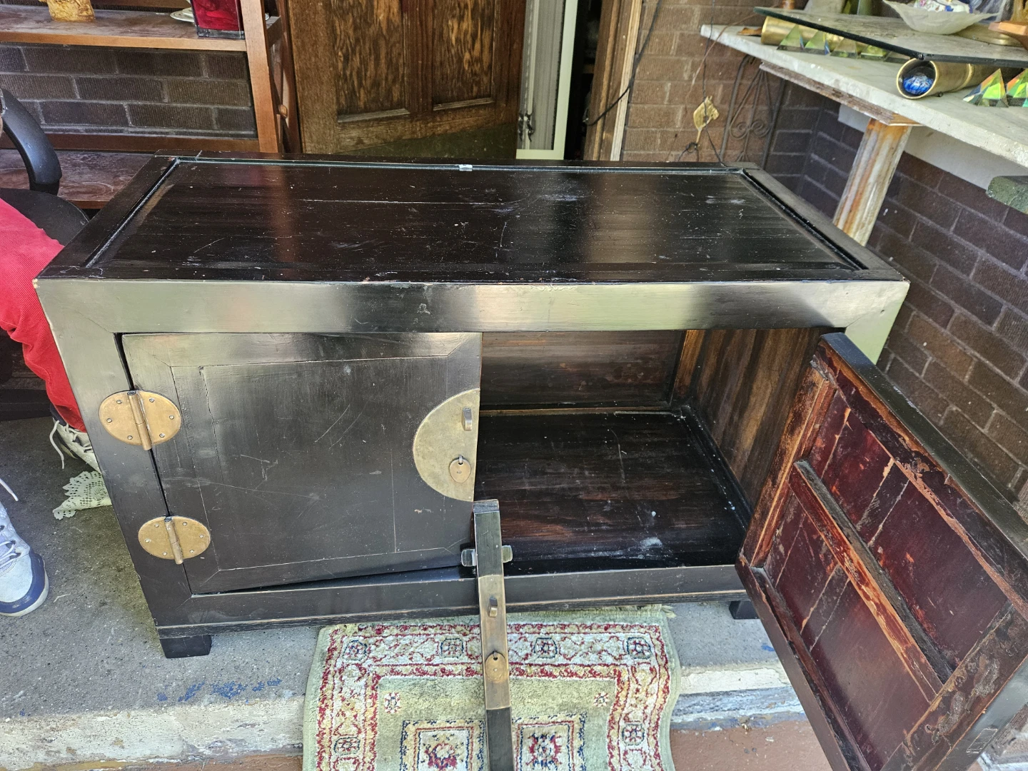 Black Wooden Cabinet with Brass Hardware - photo 2