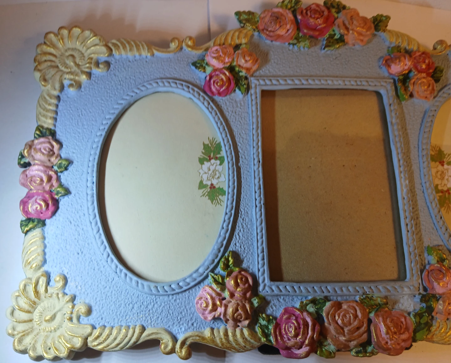 Light Blue Double Oval & Square Photo Frame with Roses - photo 2
