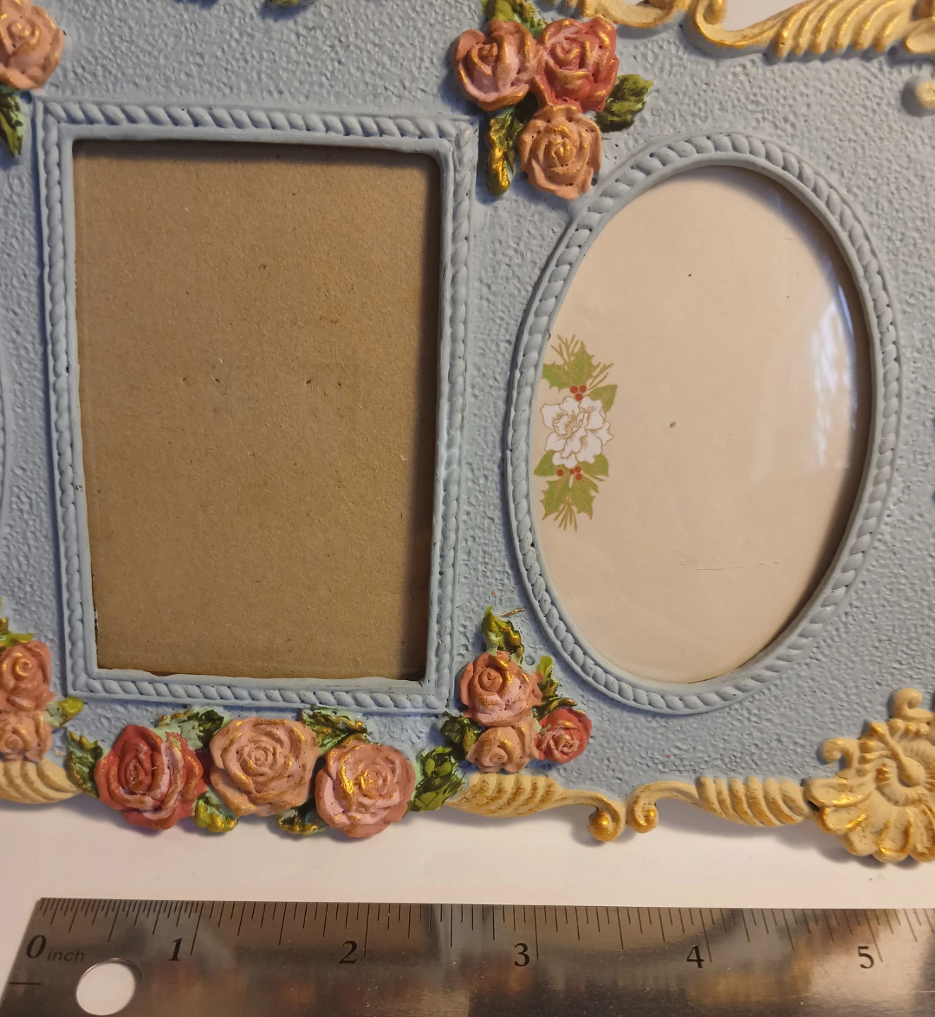 Light Blue Double Oval & Square Photo Frame with Roses - photo 4