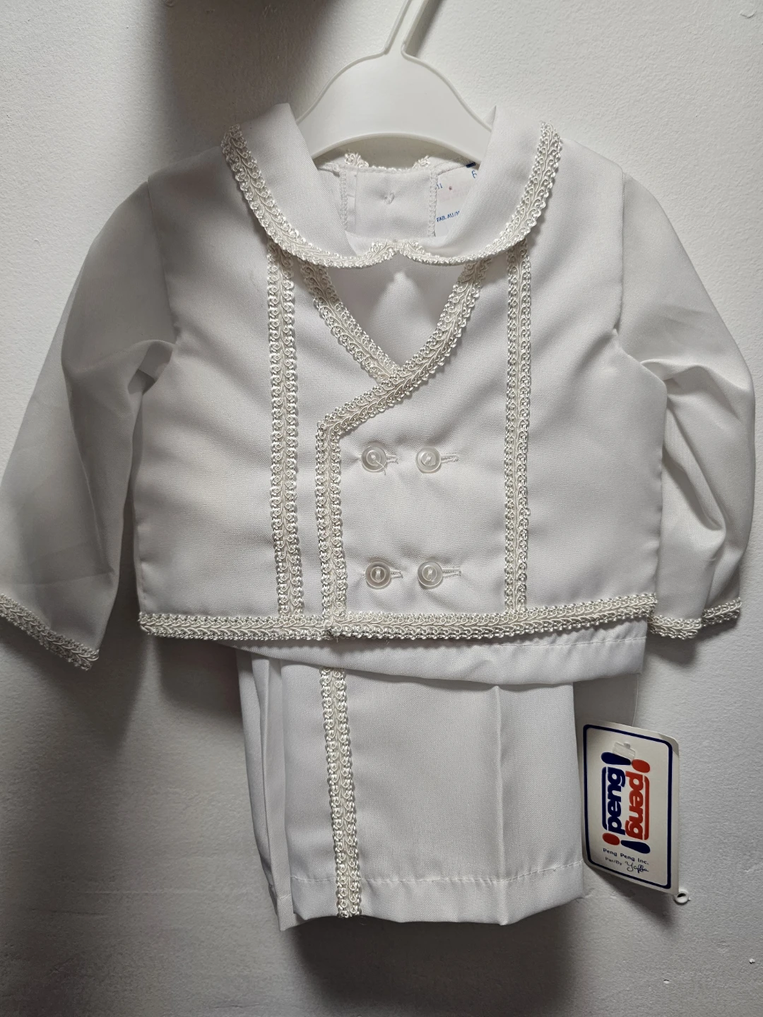 Peng Teng White Christening Suit Set