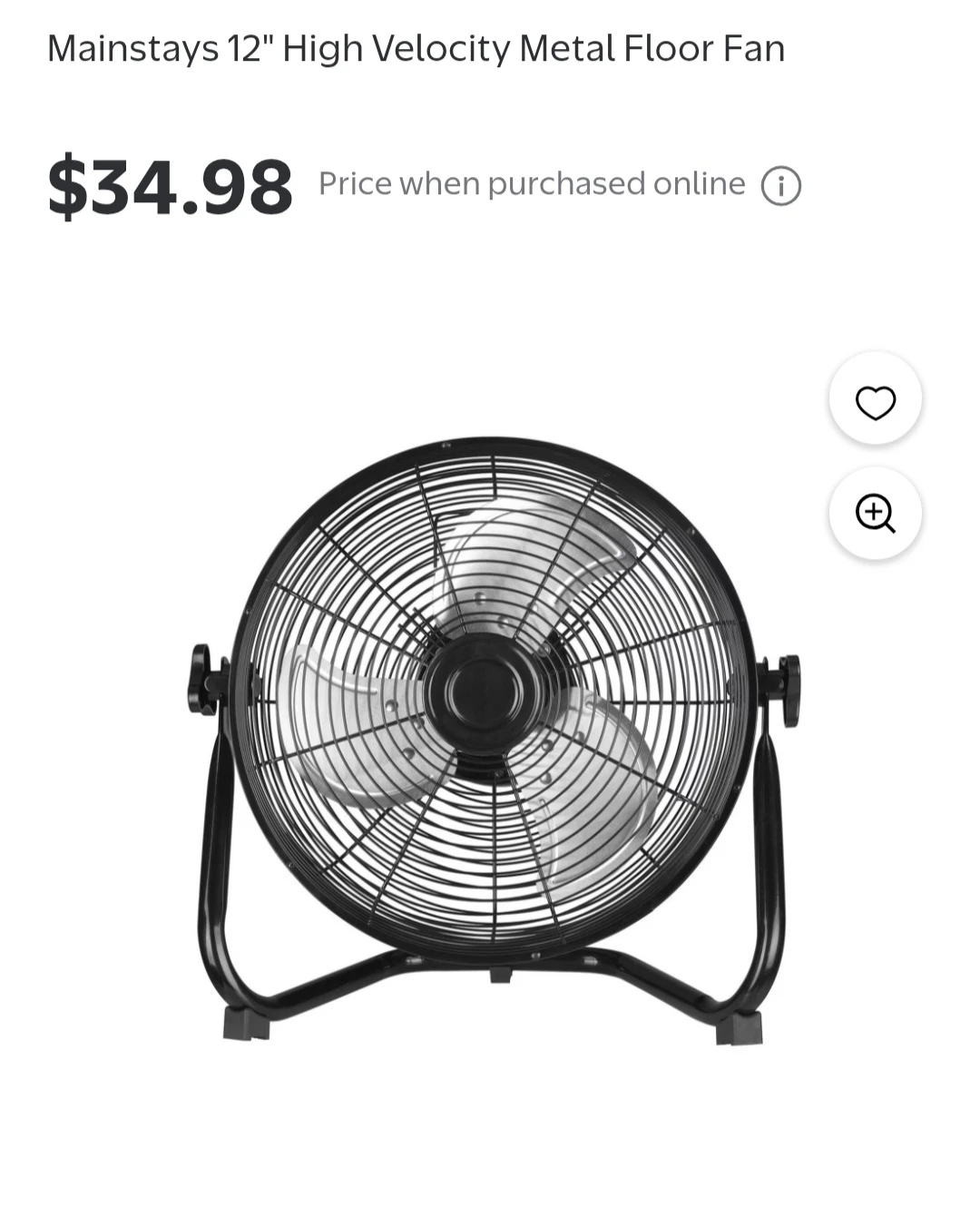 Mainstays 12" High Velocity Metal Floor Fan - photo 3