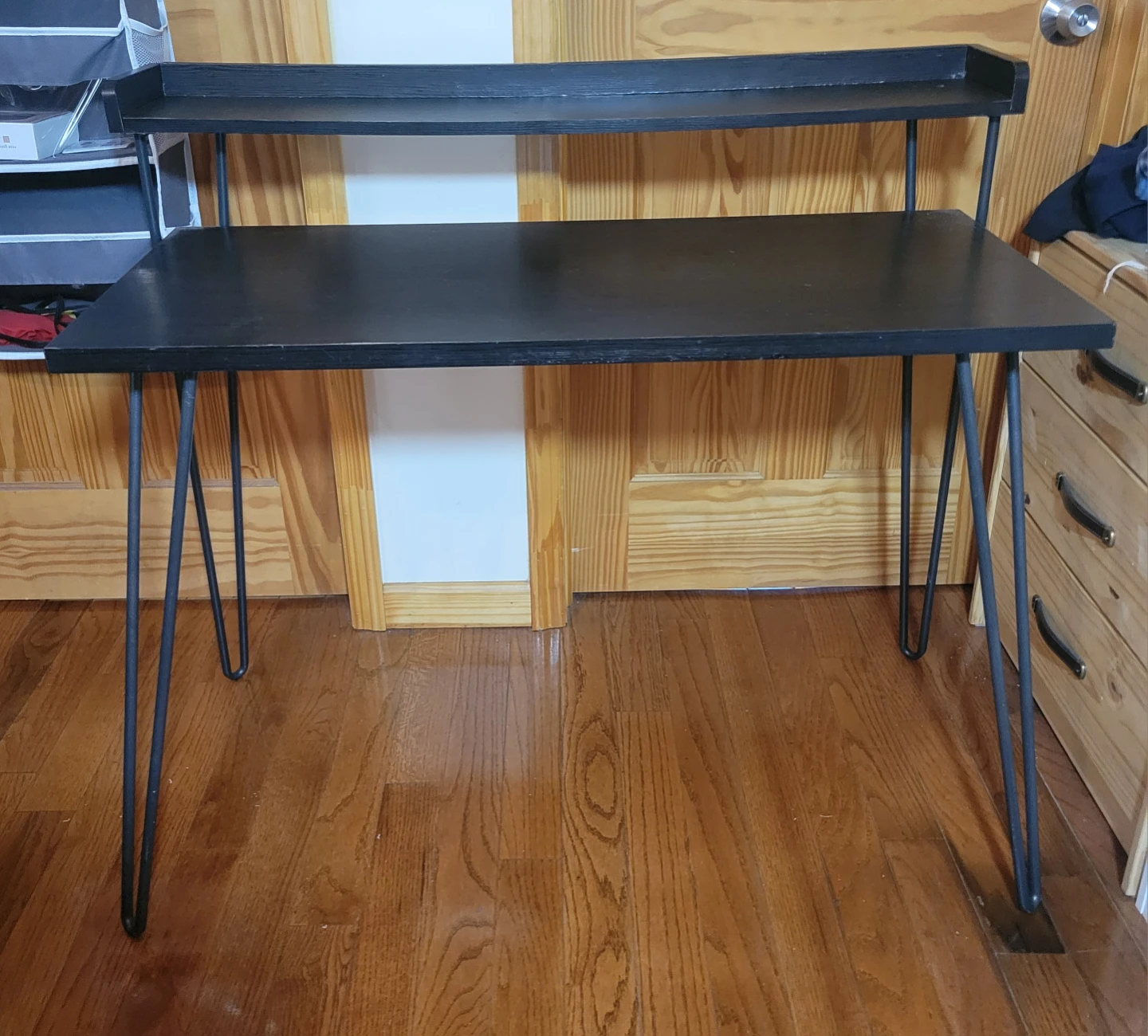 Black Modern Desk with Riser Shelf