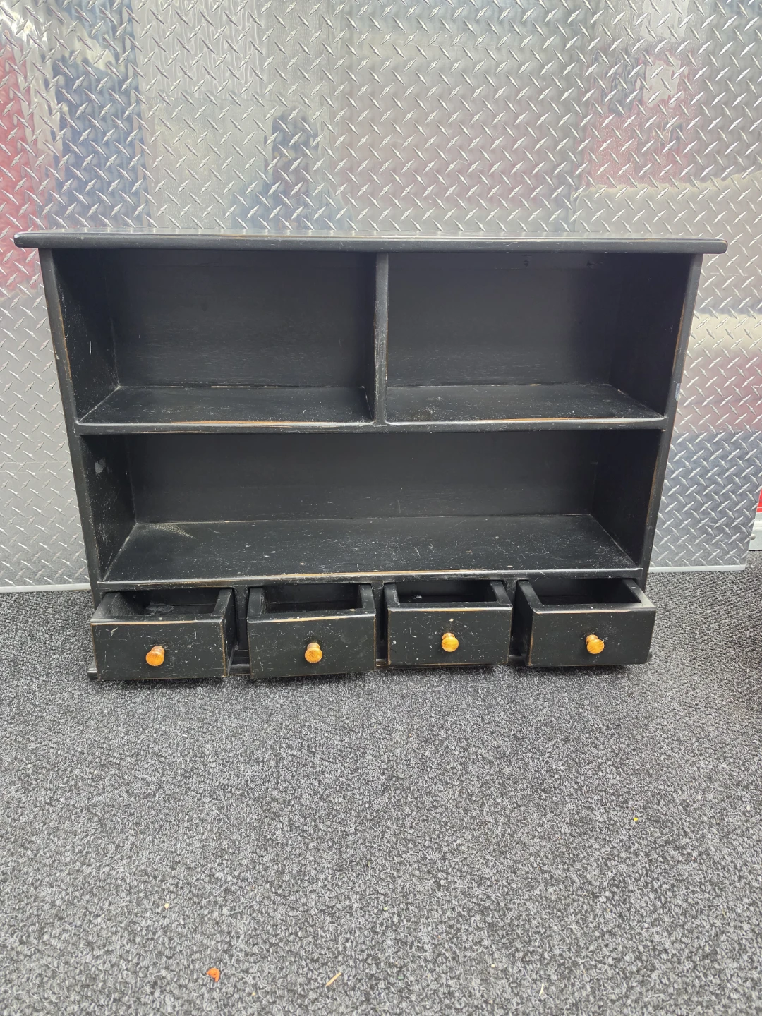 Black Wooden Shelf Unit with 4 Drawers