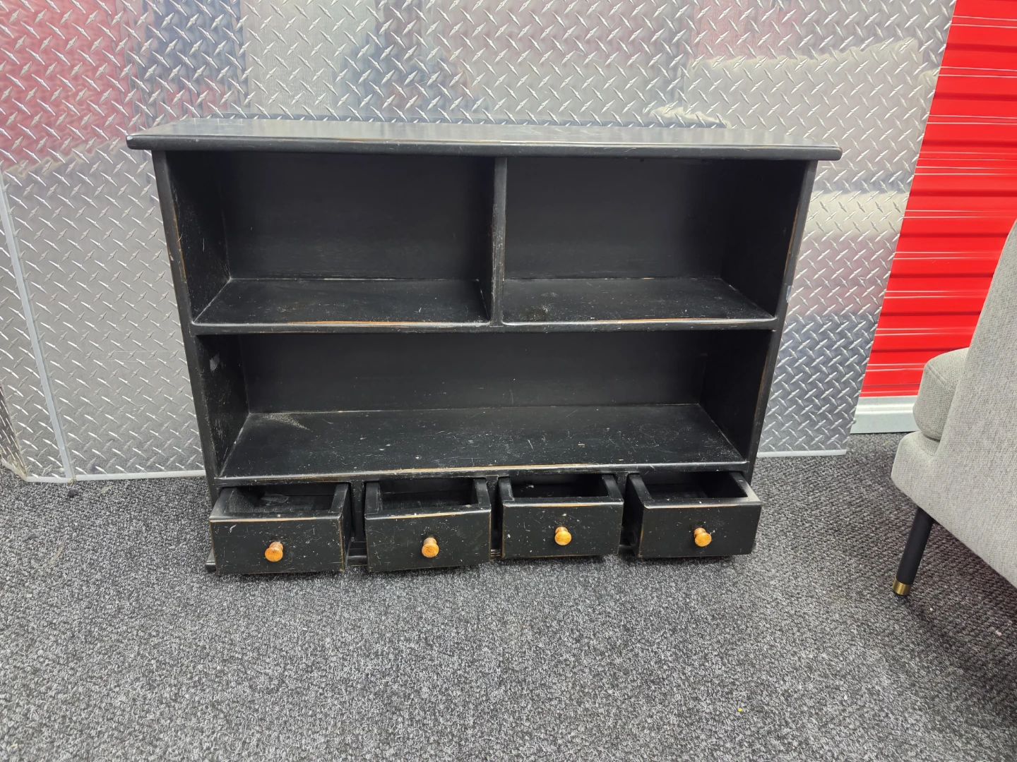 Black Wooden Shelf Unit with 4 Drawers - photo 2