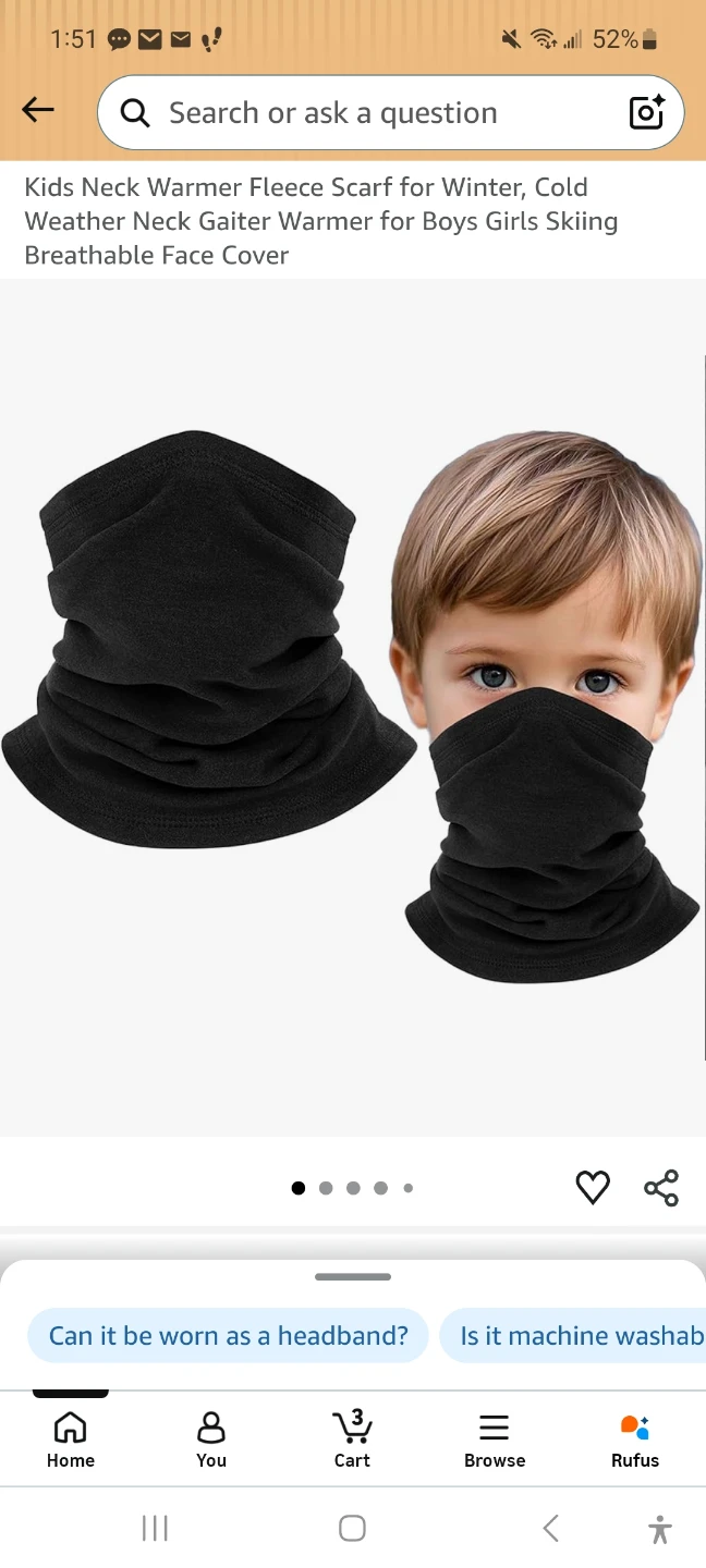Kids Neck Warmer Fleece Scarf for Winter - Black