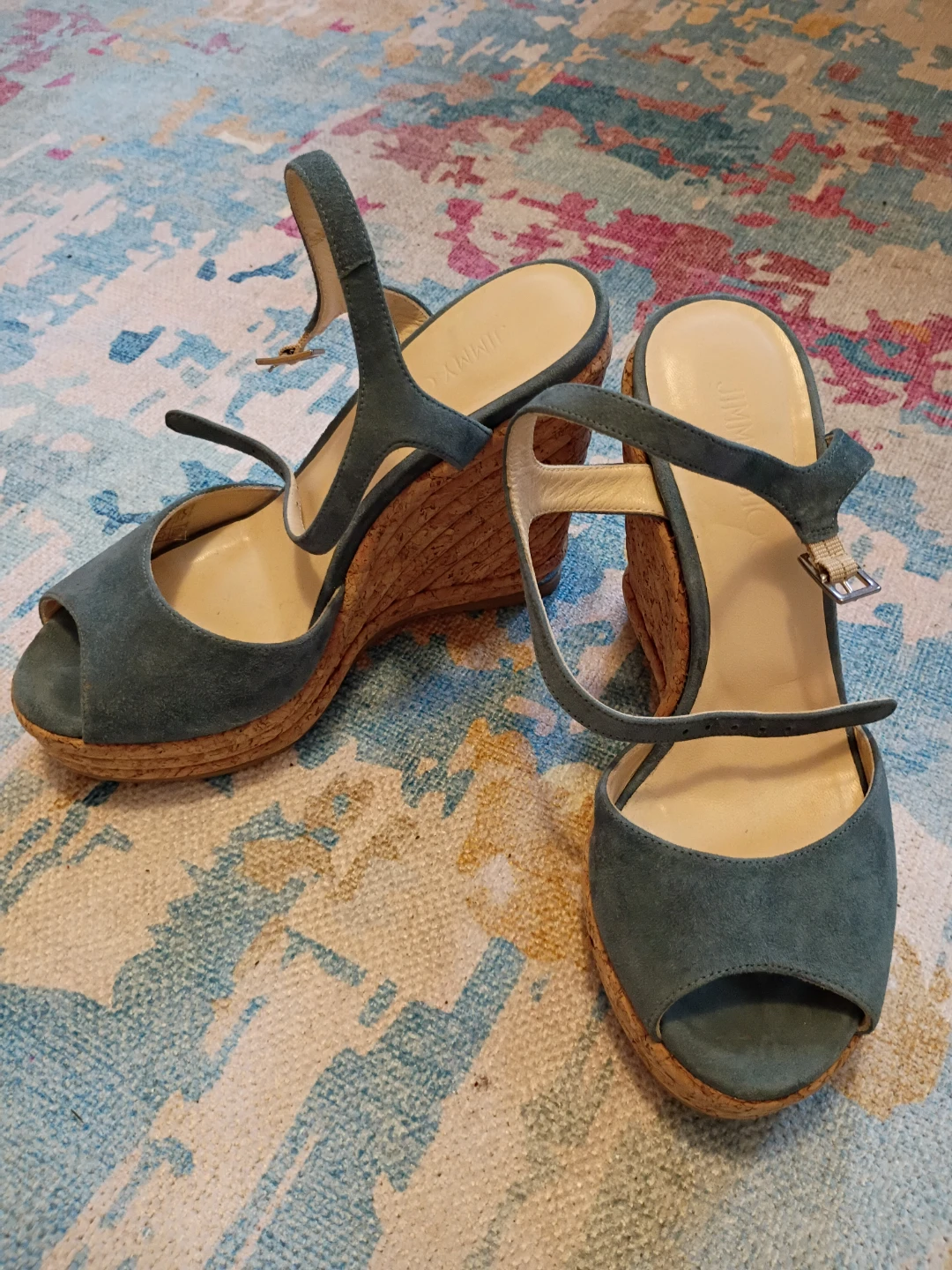 Jimmy Choo Teal Suede Wedge Sandals