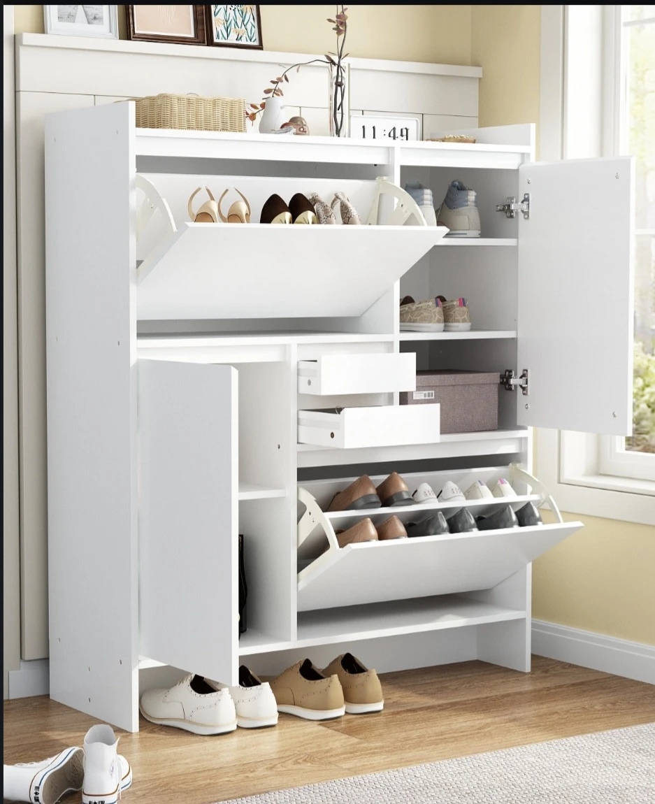 White Multi-Compartment Shoe Storage Cabinet