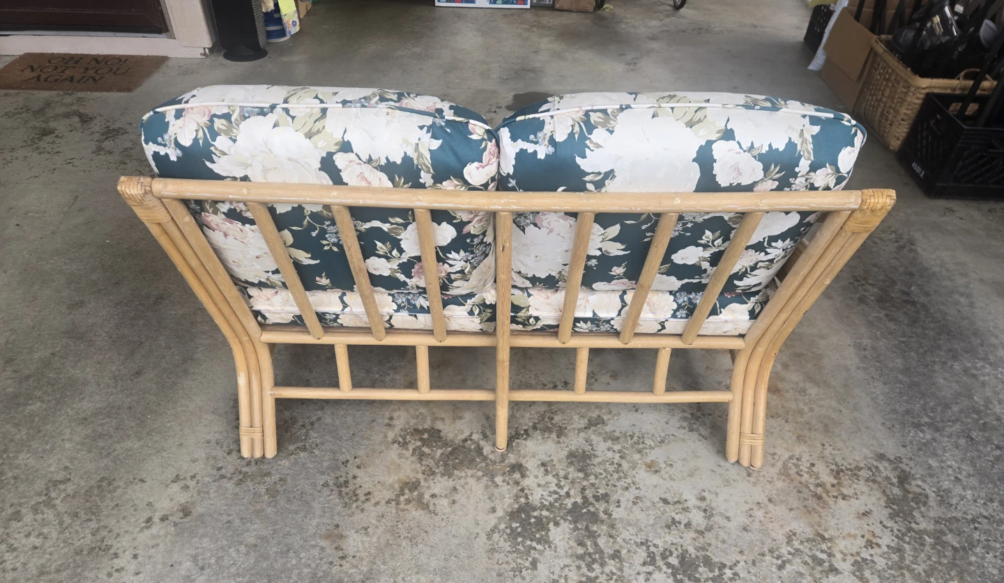 Rattan Loveseat with Floral Cushions - photo 2