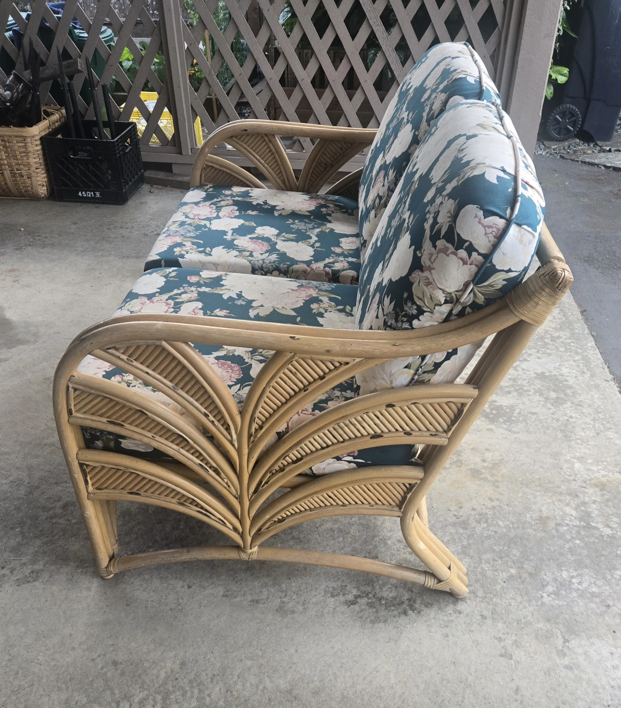 Rattan Loveseat with Floral Cushions - photo 4