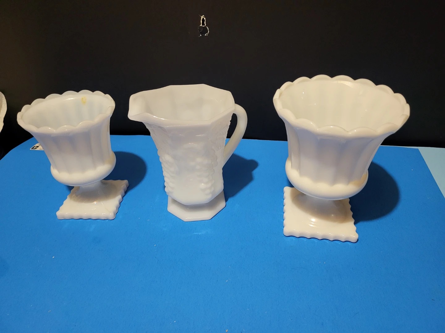 Vintage Milk Glass Pitcher and Vase Set