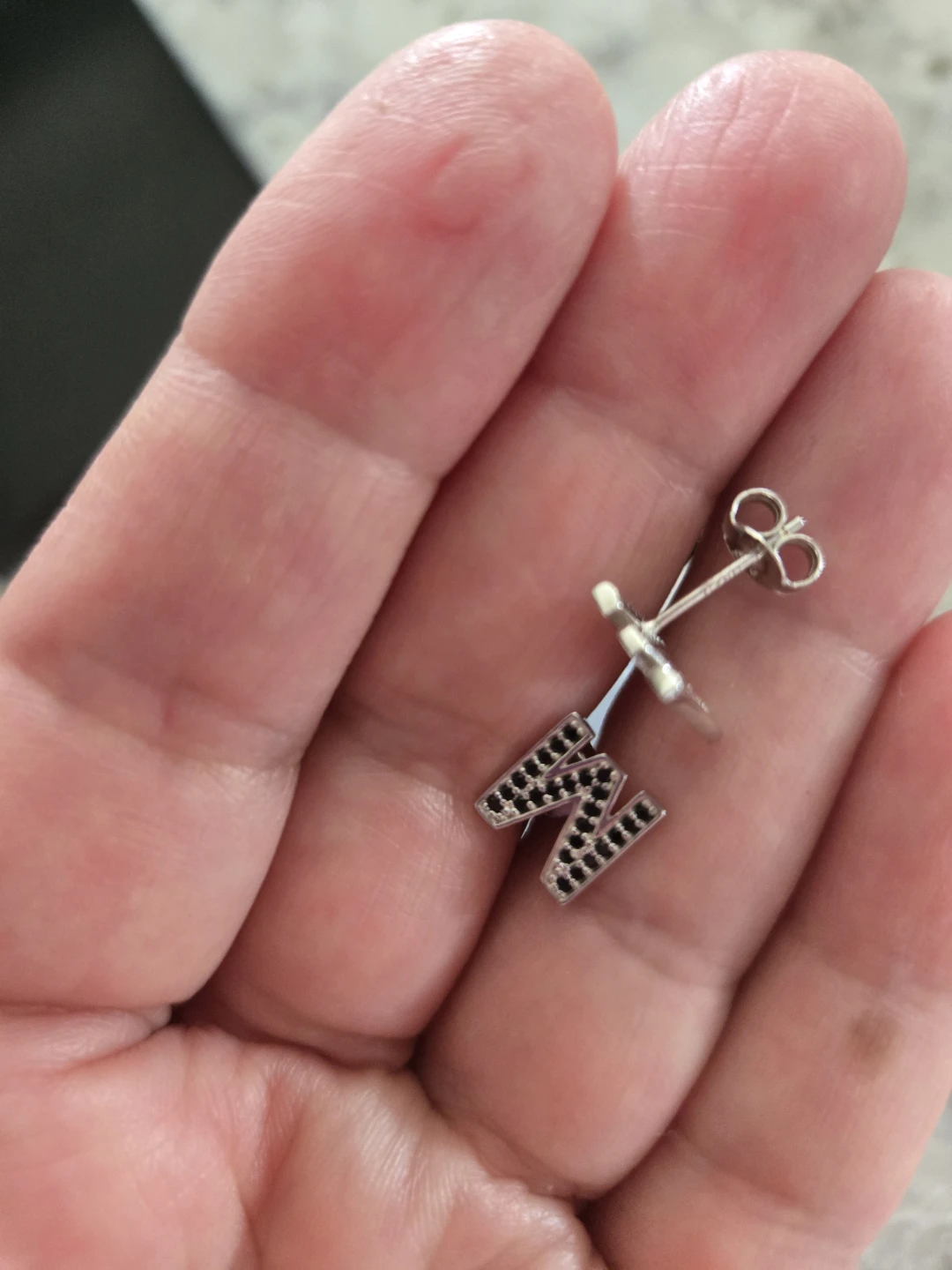 M Letter Stud Earrings with Black Stones - photo 2