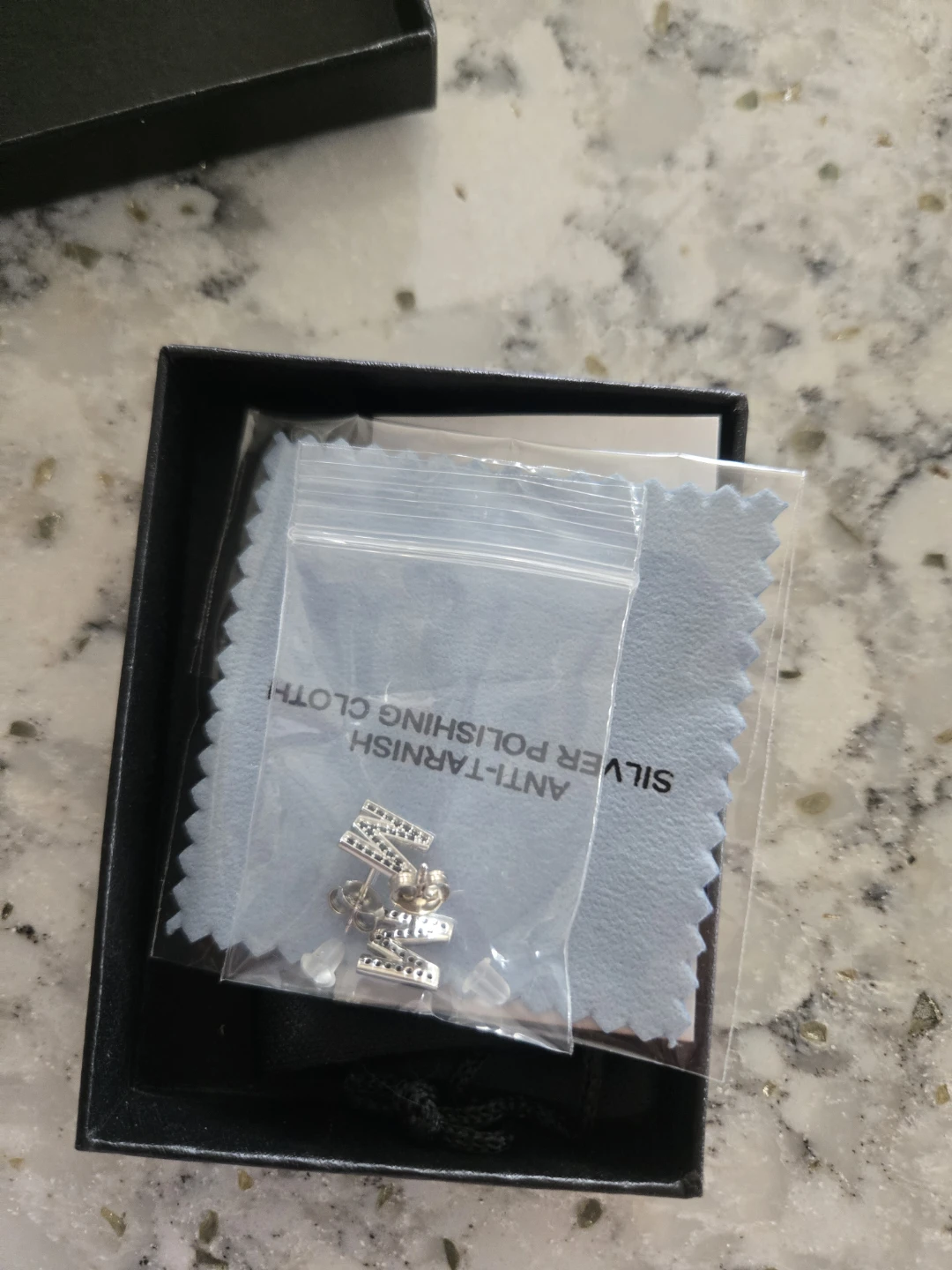 M Letter Stud Earrings with Black Stones - photo 4