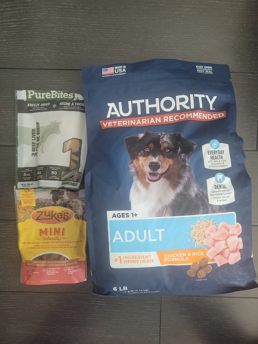 Authority Adult Dog Food Chicken & Rice Formula 6 LB + Treats