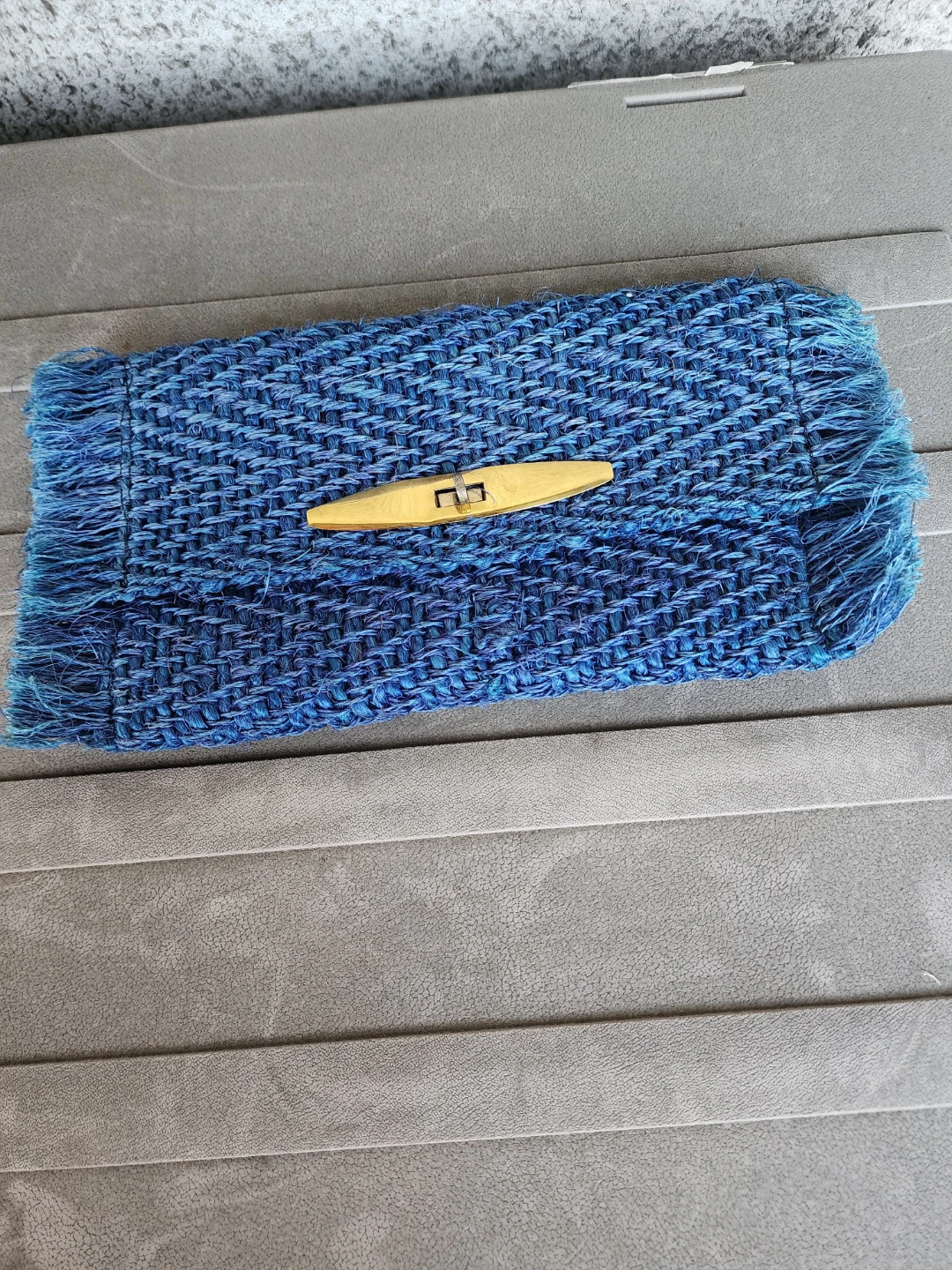 Blue Woven Clutch Bag with Metal Clasp
