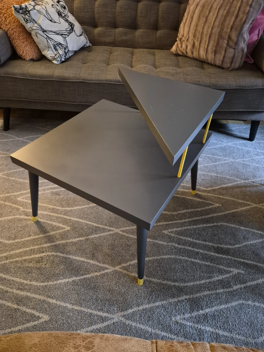 Grey Two-Tiered Mid Century Table with Yellow Accents - photo 2