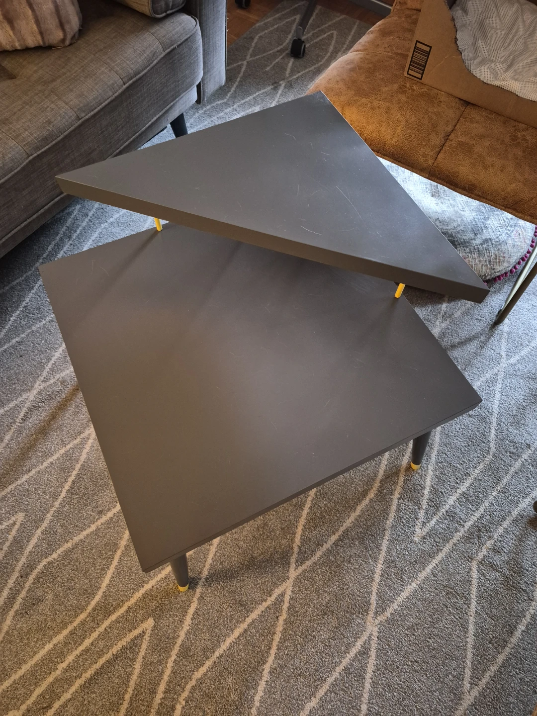Grey Two-Tiered Mid Century Table with Yellow Accents - photo 4