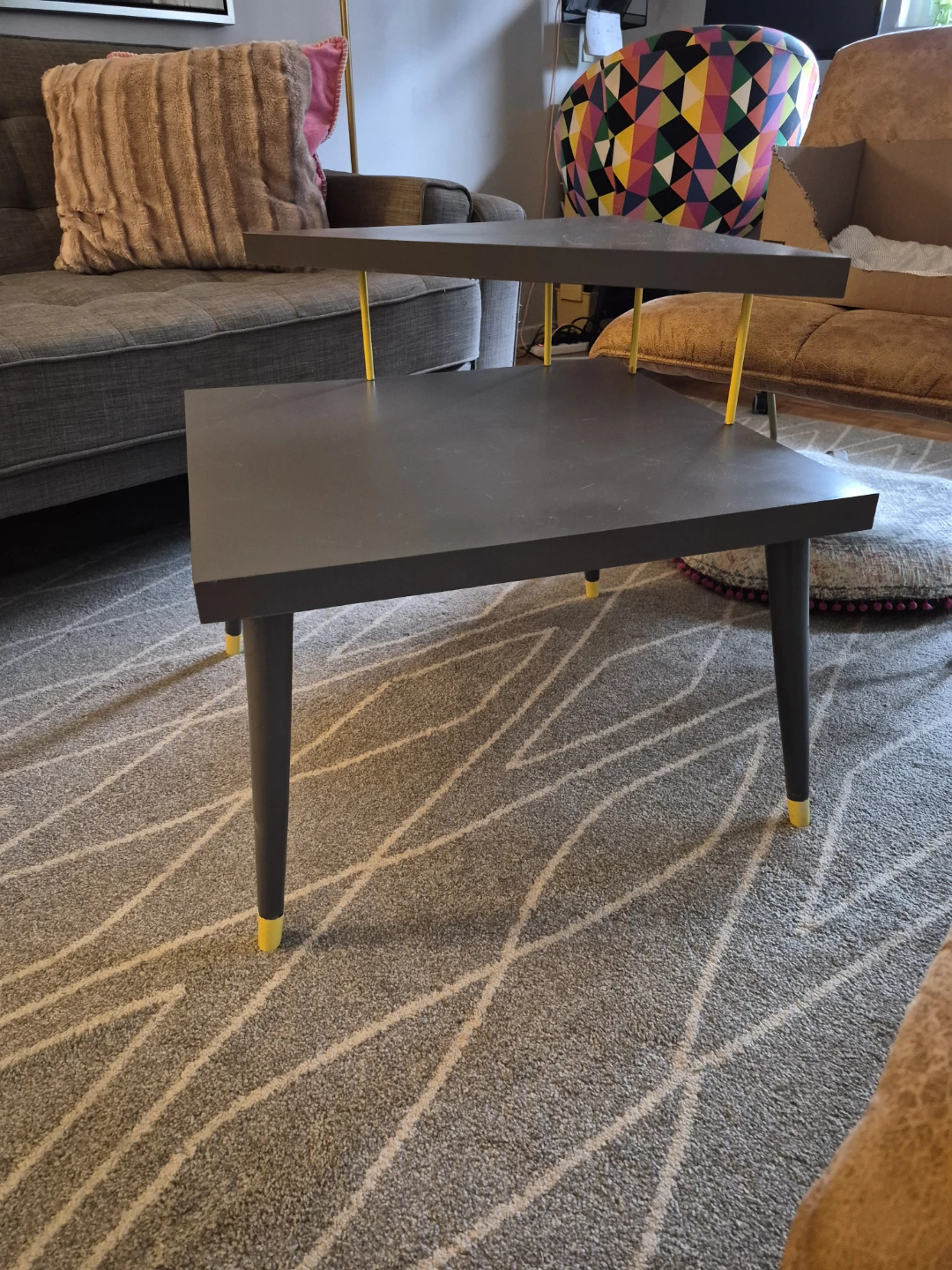 Grey Two-Tiered Mid Century Table with Yellow Accents - photo 5