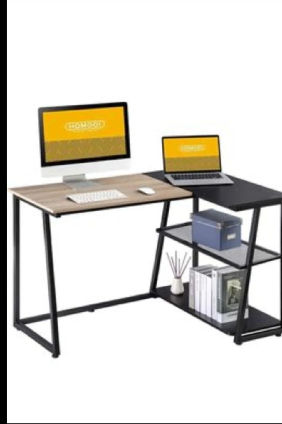 HOMOO L-Shaped Desk with Shelves