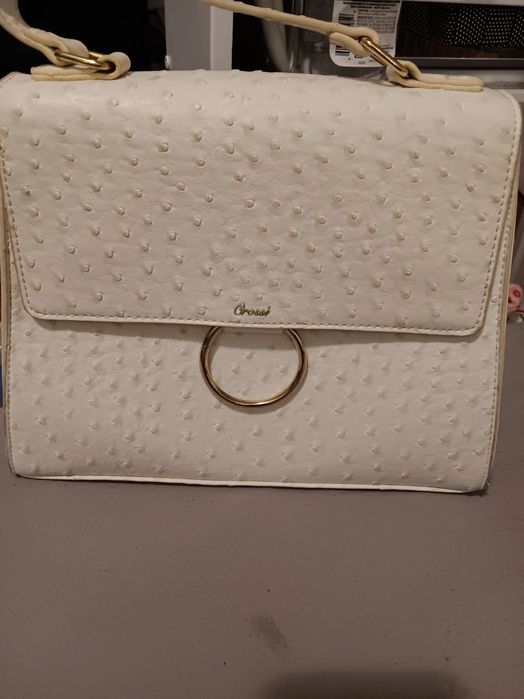 White Crossi Textured Handbag