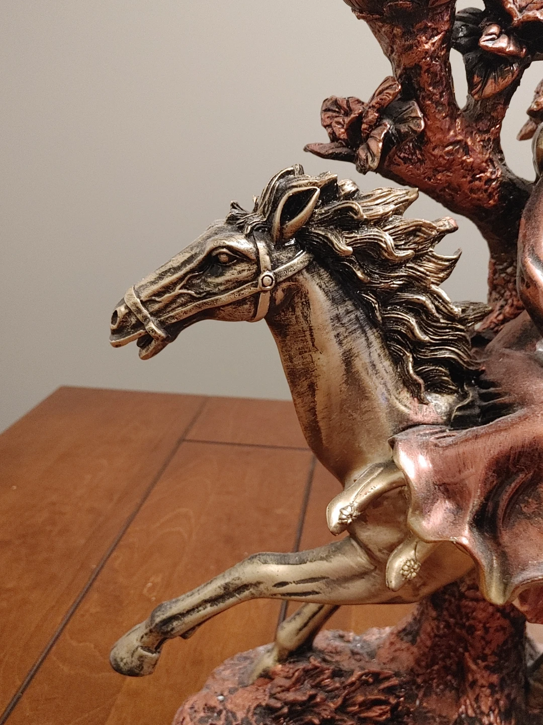 Bronze-tone couple riding a horse sculpture - photo 2